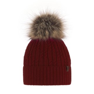 Czapka zimowa damska, bordowa, z wełną merino Larida