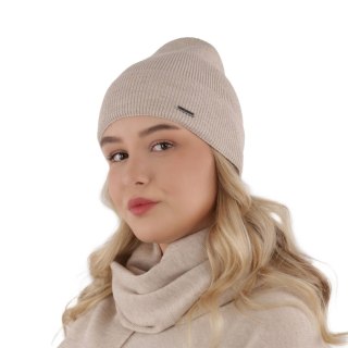 Komplet wiosenno - zimowy damski: czapka i szalik kremowy 100% wełniany extrafine merino Melpomena