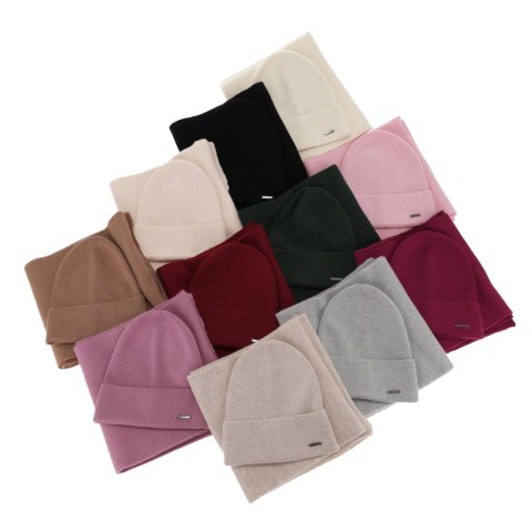 Komplet wiosenno - zimowy damski: czapka i szalik kremowy 100% wełniany extrafine merino Melpomena