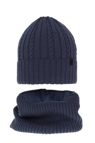 Czapka i komin dla chłopca zimowy komplet, niebieski, wełniany merino Kairo