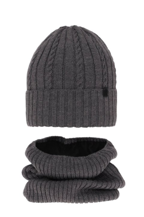 Czapka i komin dla chłopca zimowy komplet, szary, z wełną merino, podszyty polarem Kairo Czapka i komin dla chłopca zimowy komplet, szary, z wełną merino, podszyty polarem Kairo