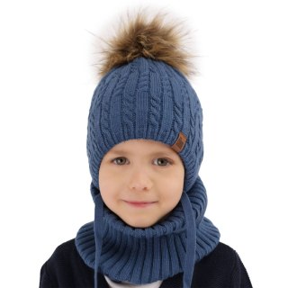 Komplet zimowy dla chłopca: czapka z pomponem i komin khaki Indigo
