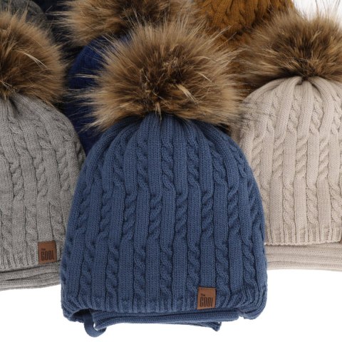 Komplet zimowy dla chłopca: czapka z pomponem i komin khaki Indigo Komplet zimowy dla chłopca: czapka z pomponem i komin khaki Indigo