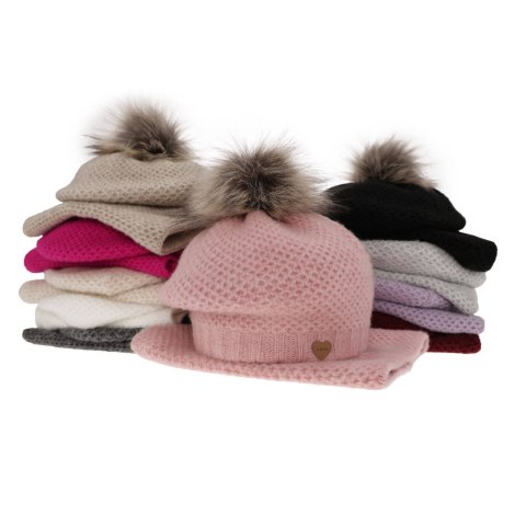 Komplet zimowy dla dziewczynki: beret z pomponem i komin różowy Francesca Komplet zimowy dla dziewczynki: beret z pomponem i komin różowy Francesca