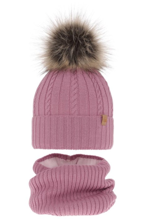 Komplet zimowy dla dziewczynki: czapka i komin fioletowy wełniany merino Mirabel Komplet zimowy dla dziewczynki: czapka i komin fioletowy wełniany merino Mirabel