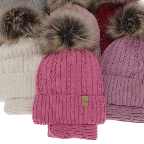 Komplet zimowy dla dziewczynki: czapka i komin różowy wełniany merino Mirabel Komplet zimowy dla dziewczynki: czapka i komin różowy wełniany merino Mirabel