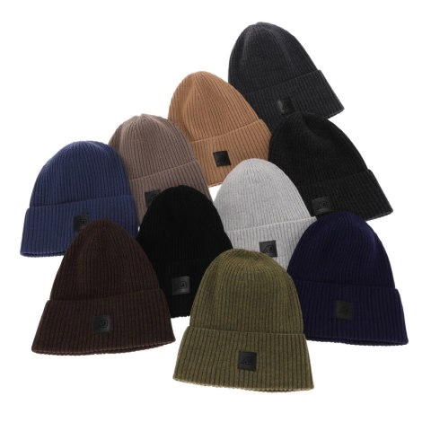Czapka męska zimowa, brązowa, 100% wełniana merino Matias