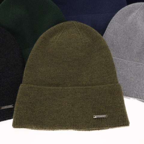 Czapka wiosenno-zimowa męska, ciemnoszara, 100% wełniana merino Memfis