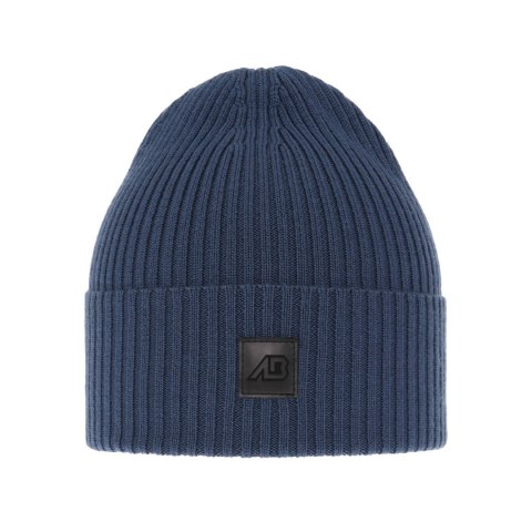 Czapka męska zimowa, niebieska, 100% wełniana merino Matias