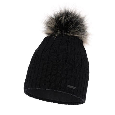 Czapka zimowa damska, czarna, z wełną merino Talaria