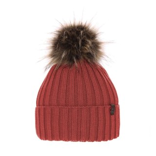 Czapka zimowa damska, czerwona, z wełną merino Texa