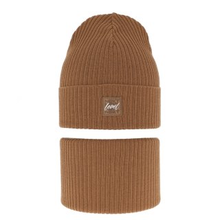 Czapka i komin dla chłopca jesienny, wiosenny komplet, camel Fenix