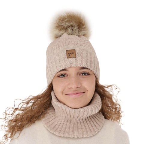 Komplet zimowy dla dziewczynki: czapka z pomponem i komin lilowy Juliette