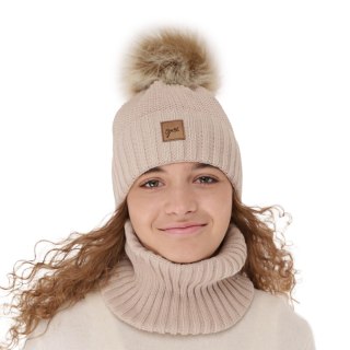 Czapka i komin dla dziewczynki zimowy komplet, szary, z pomponem, Juliette
