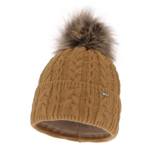 Czapka zimowa damska, camel, z pomponem Omega