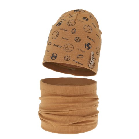 Czapka i komin dla chłopca jesienny, wiosenny komplet, camel, bawełniany Paolo Czapka i komin dla chłopca jesienny, wiosenny komplet, camel, bawełniany Paolo