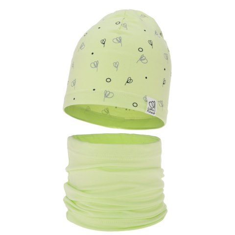 Czapka i komin dla dziewczynki jesienny, wiosenny komplet, limonkowy, bawełniany Fiora