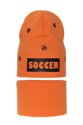 Czapka i komin dla chłopca jesienny, wiosenny komplet, pomarańczowy, bawełniany Soccer