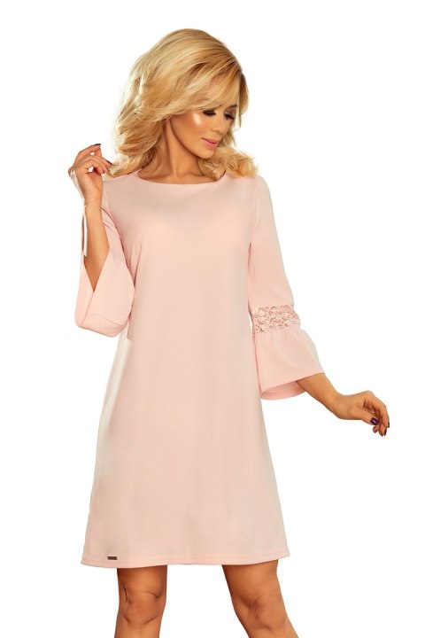 190-1 MARGARET sukienka z koronką na rękawkach - PASTELOWY RÓŻ - XXL 190-1 MARGARET sukienka z koronką na rękawkach - PASTELOWY RÓŻ - XXL