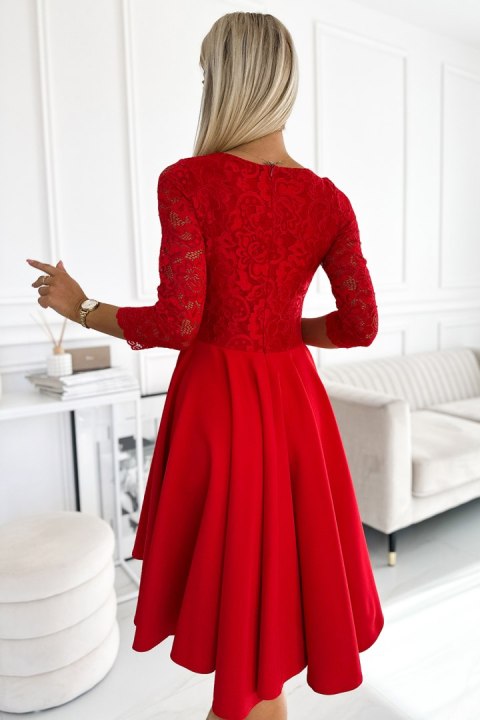 210-16 NICOLLE sukienka z koronkowym dekoltem i dłuższym tyłem - czerwona - XXXXL 210-16 NICOLLE sukienka z koronkowym dekoltem i dłuższym tyłem - czerwona - XXXXL