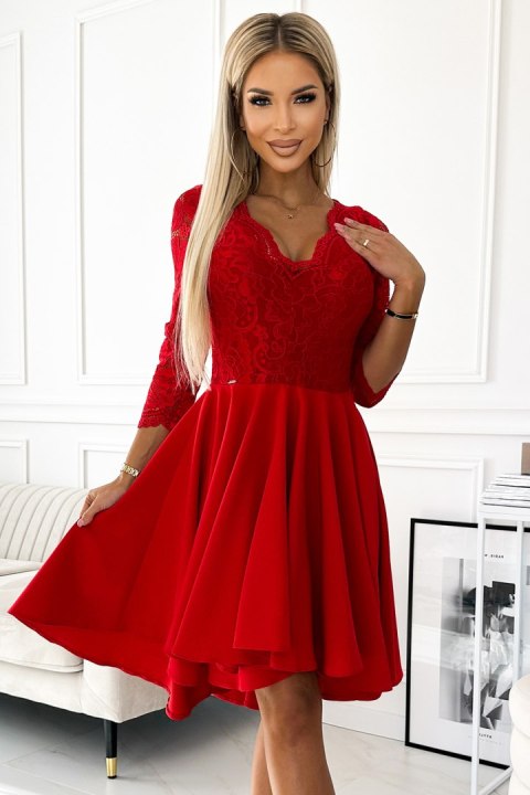 210-16 NICOLLE sukienka z koronkowym dekoltem i dłuższym tyłem - czerwona - XXXXL 210-16 NICOLLE sukienka z koronkowym dekoltem i dłuższym tyłem - czerwona - XXXXL