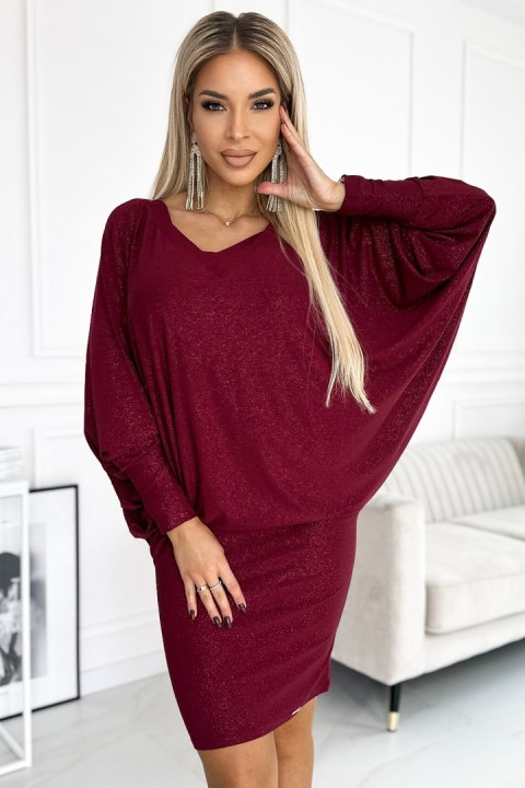 402-4 Sukienka nietoperz z dekoltem - kolor bordowy z brokatem - L/XL 402-4 Sukienka nietoperz z dekoltem - kolor bordowy z brokatem - L/XL