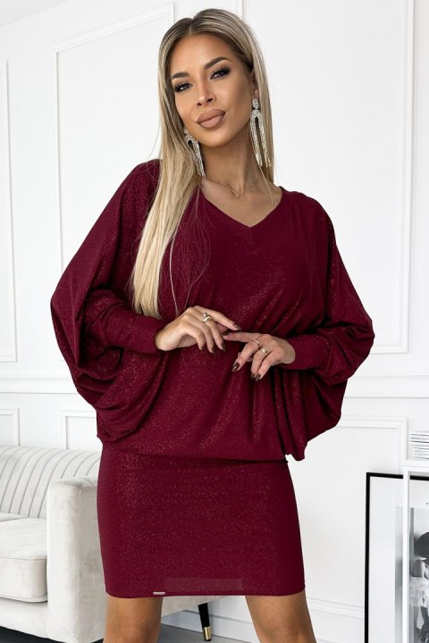 402-4 Sukienka nietoperz z dekoltem - kolor bordowy z brokatem - L/XL 402-4 Sukienka nietoperz z dekoltem - kolor bordowy z brokatem - L/XL