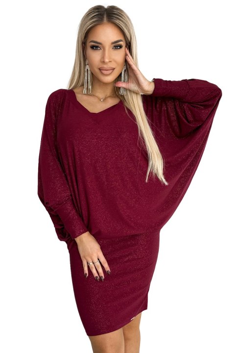 402-4 Sukienka nietoperz z dekoltem - kolor bordowy z brokatem - L/XL 402-4 Sukienka nietoperz z dekoltem - kolor bordowy z brokatem - L/XL