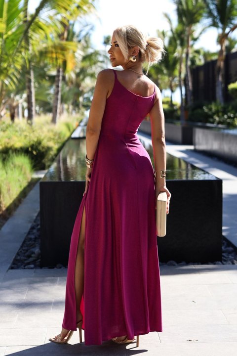 299-19 CHIARA elegancka maxi długa suknia na ramiączkach - FUKSJA Z BROKATEM - XXL 299-19 CHIARA elegancka maxi długa suknia na ramiączkach - FUKSJA Z BROKATEM - XXL
