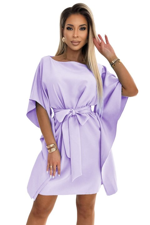 287-29 SOFIA Kobieca sukienka motyl z wiązaniem w pasie - WRZOSOWA - L/XL 287-29 SOFIA Kobieca sukienka motyl z wiązaniem w pasie - WRZOSOWA - L/XL