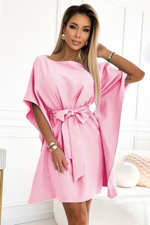 287-30 SOFIA Kobieca sukienka motyl z wiązaniem w pasie - PASTELOWY RÓŻ - 2XL/3XL 287-30 SOFIA Kobieca sukienka motyl z wiązaniem w pasie - PASTELOWY RÓŻ - 2XL/3XL