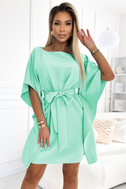 287-31 SOFIA Kobieca sukienka motyl z wiązaniem w pasie - MIĘTA - 2XL/3XL 287-31 SOFIA Kobieca sukienka motyl z wiązaniem w pasie - MIĘTA - 2XL/3XL