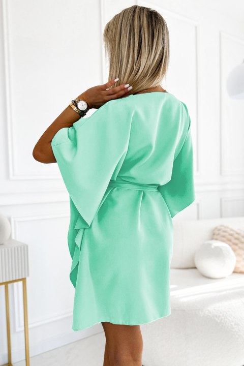 287-31 SOFIA Kobieca sukienka motyl z wiązaniem w pasie - MIĘTA - 2XL/3XL 287-31 SOFIA Kobieca sukienka motyl z wiązaniem w pasie - MIĘTA - 2XL/3XL