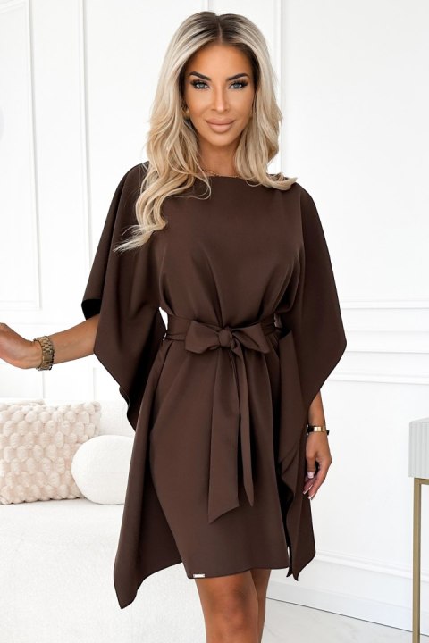 287-33 SOFIA Sukienka motyl z wiązaniem w pasie - CZEKOLADOWA - 2XL/3XL 287-33 SOFIA Sukienka motyl z wiązaniem w pasie - CZEKOLADOWA - 2XL/3XL