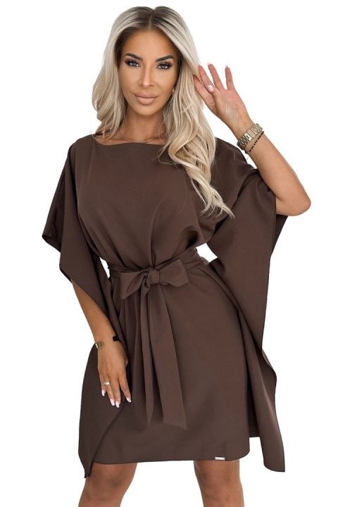287-33 SOFIA Sukienka motyl z wiązaniem w pasie - CZEKOLADOWA - L/XL 287-33 SOFIA Sukienka motyl z wiązaniem w pasie - CZEKOLADOWA - L/XL