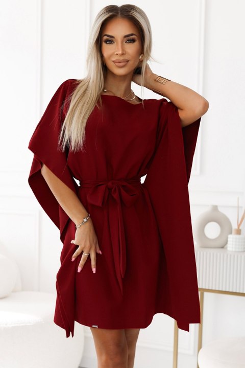 287-34 SOFIA Kobieca sukienka motyl z wiązaniem w pasie - BORDOWA - 2XL/3XL 287-34 SOFIA Kobieca sukienka motyl z wiązaniem w pasie - BORDOWA - 2XL/3XL