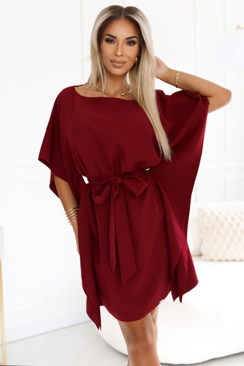 287-34 SOFIA Kobieca sukienka motyl z wiązaniem w pasie - BORDOWA - 2XL/3XL 287-34 SOFIA Kobieca sukienka motyl z wiązaniem w pasie - BORDOWA - 2XL/3XL