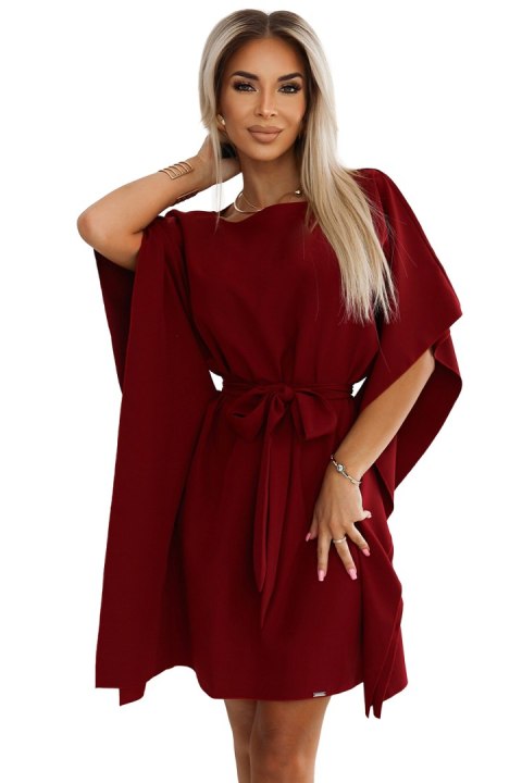 287-34 SOFIA Kobieca sukienka motyl z wiązaniem w pasie - BORDOWA - 2XL/3XL 287-34 SOFIA Kobieca sukienka motyl z wiązaniem w pasie - BORDOWA - 2XL/3XL