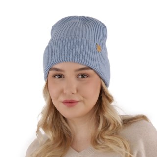 Czapka zimowa damska, niebieska, 100% wełniana merino Isla