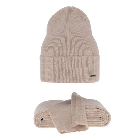Komplet wiosenno - zimowy damski: czapka i szalik beżowy 100% wełniany extrafine merino Melpomena Komplet wiosenno - zimowy damski: czapka i szalik beżowy 100% wełniany extrafine merino Melpomena