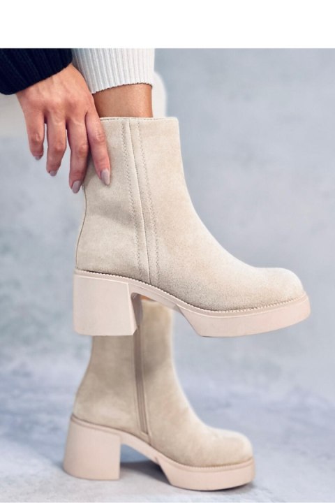 Botki na stabilnym obcasie RUFFIN BEIGE - Inello Botki na stabilnym obcasie RUFFIN BEIGE - Inello