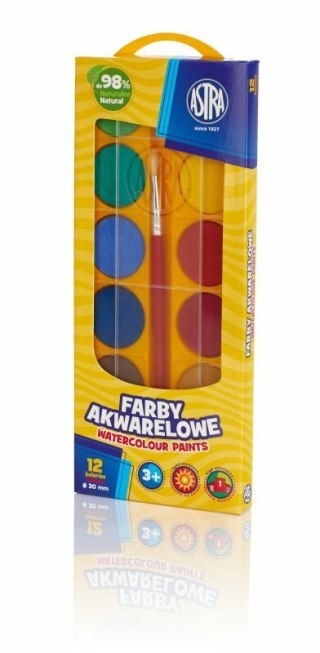 Farby akwarelowe Astra 12 kolorów 30mm w pudełku ASTRA