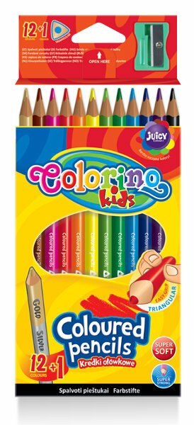 Kredki ołówkowe trójkątne 12 kol. + tem. Colorino Kids new