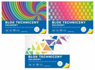 Blok techniczny kolorowy A3 10k 160g barwiony w masie p10 INTERDRUK mix cena za 1 szt