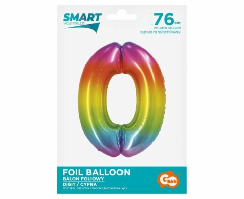 Balon foliowy Smart Cyfra 0 tęczowa 76cm CH-STC0