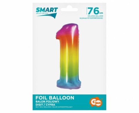 Balon foliowy Smart Cyfra 1 tęczowa 76cm CH-STC1