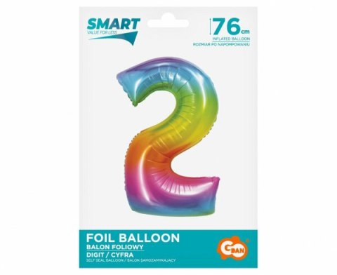 Balon foliowy Smart Cyfra 2 tęczowa 76cm CH-STC2