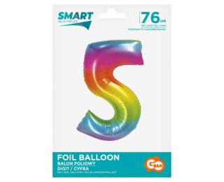 Balon foliowy Smart Cyfra 5 tęczowa 76cm CH-STC5