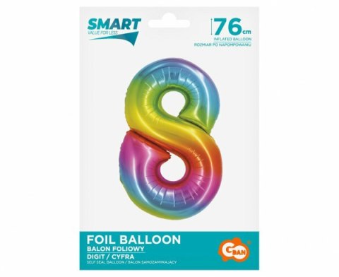 Balon foliowy Smart Cyfra 8 tęczowa 76cm CH-STC8