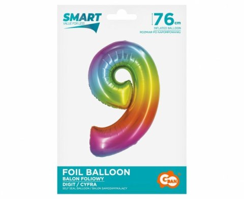 Balon foliowy Smart Cyfra 9 tęczowa 76cm CH-STC9